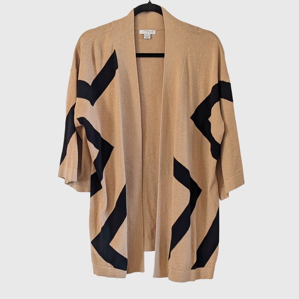 100% Cotton Chevron Cardigan XL Camel Black Open Front Mercer Street Layering